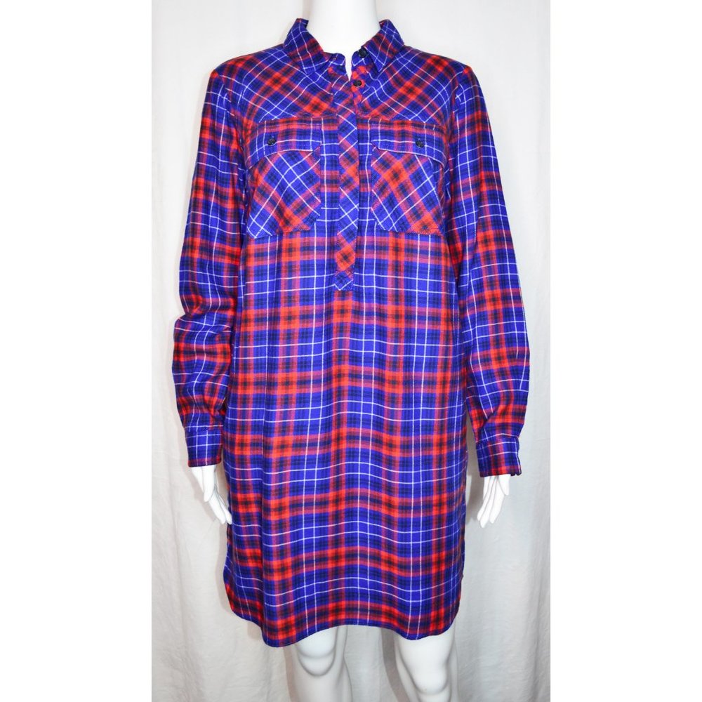 J.Crew Factory Tartan Plaid Flannel Shirt Dress Red And Blue Preppy Size S